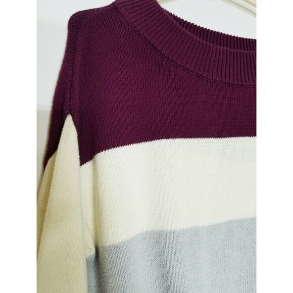 Lucky Brand Burgundy Striped Colorblock Knit Boatneck Pullover‎ Sweater S/P - Picture 4 of 12